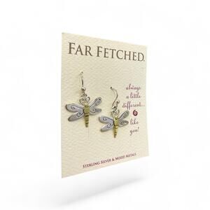 Far Fetched Dragonfly Dangle Earrings 925 Sterling Silver Artisan Handmade